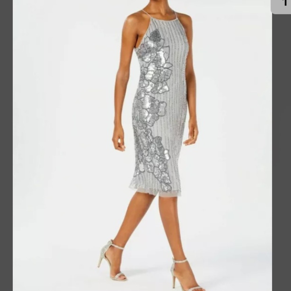Adrianna Papell silver cocktail dress